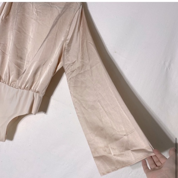 Missguided Champagne Satin Drapey Open Front Bodysuit 12 - Picture 10 of 12